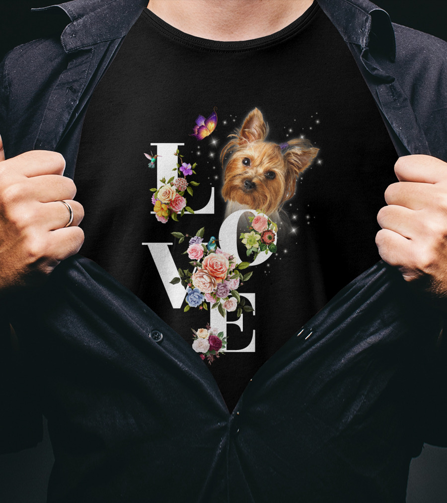 LOVE Yorkie Floral Butterfly T-Shirt