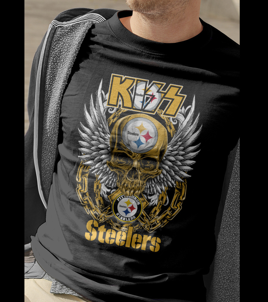 Kiss Nfl Pittsburgh Steelers Skull Wings Chains T-Shirt