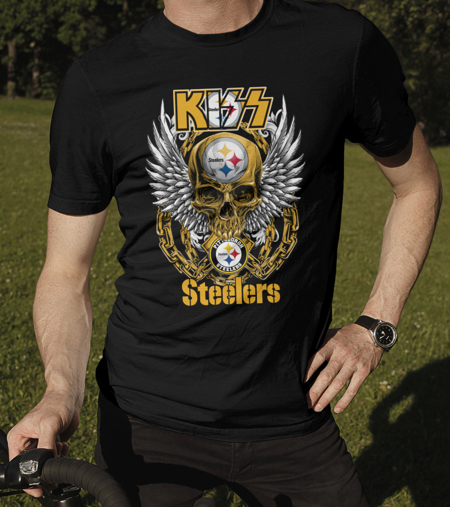 Kiss Nfl Pittsburgh Steelers Skull Wings Chains T-Shirt