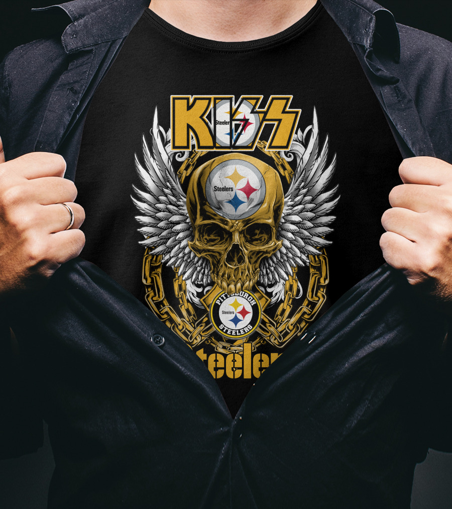 Kiss Nfl Pittsburgh Steelers Skull Wings Chains T-Shirt