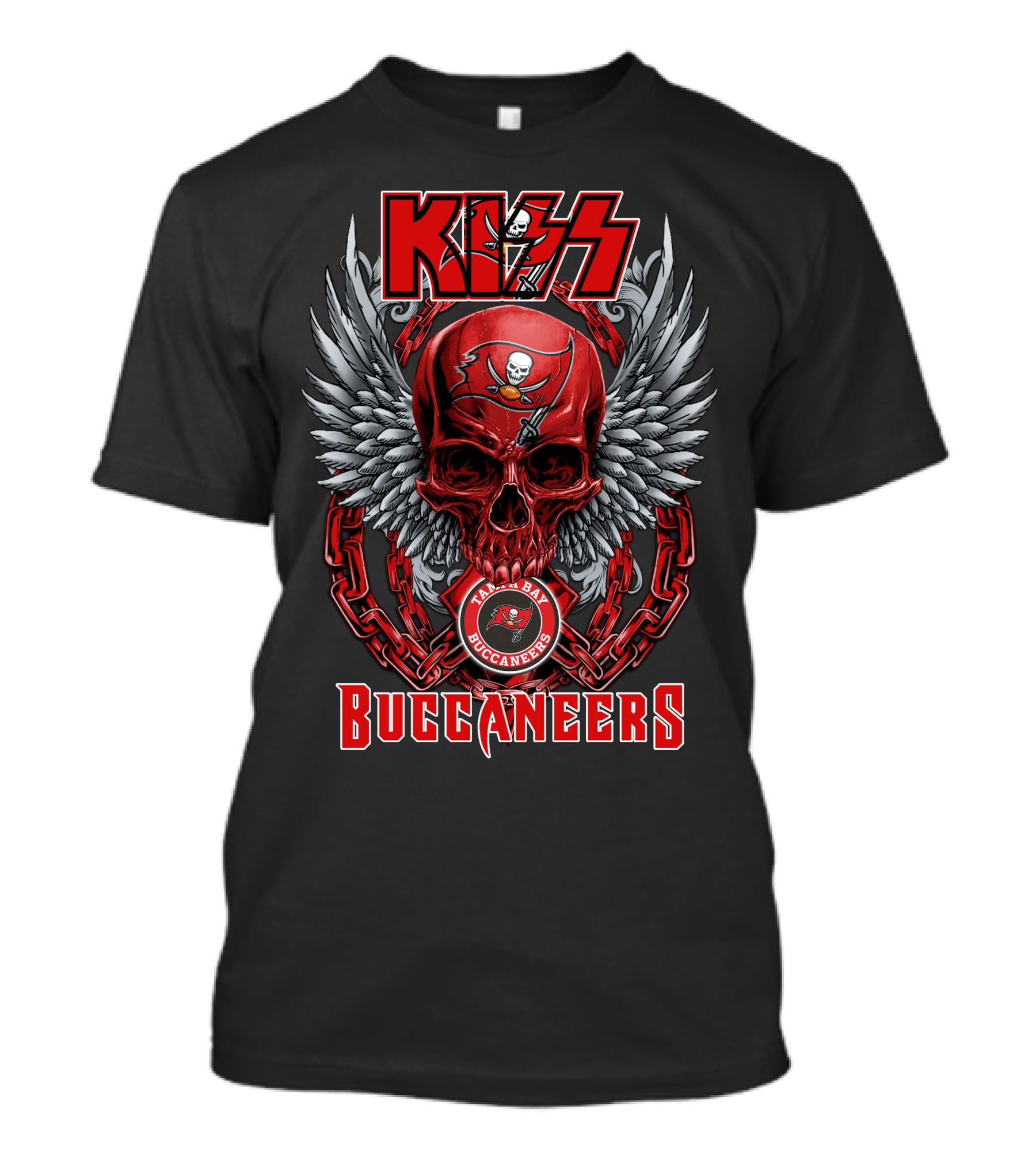 Kiss Tampa Bay Buccaneers Skull With Chains And Wings T-Shirt