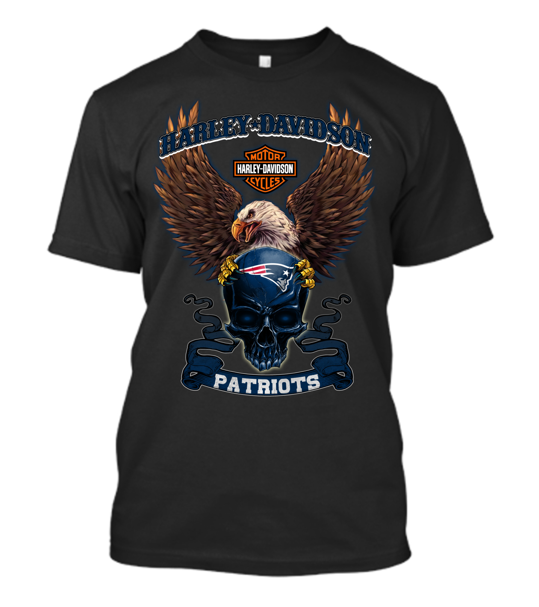 Harley Davidson Motor Cycles Patriots Eagle Skull Nfl New England Patriots T-Shirt