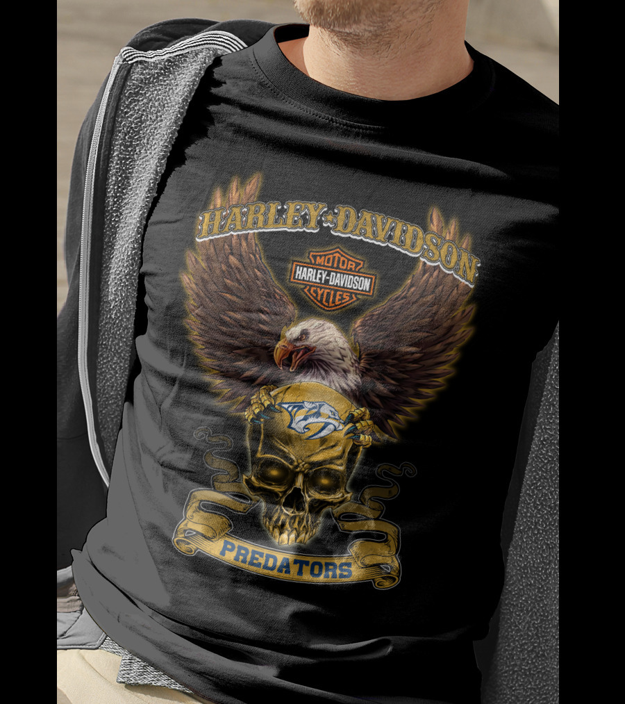 Harley Davidson Motor Cycles Nashville Predators Eagle Skull T-Shirt
