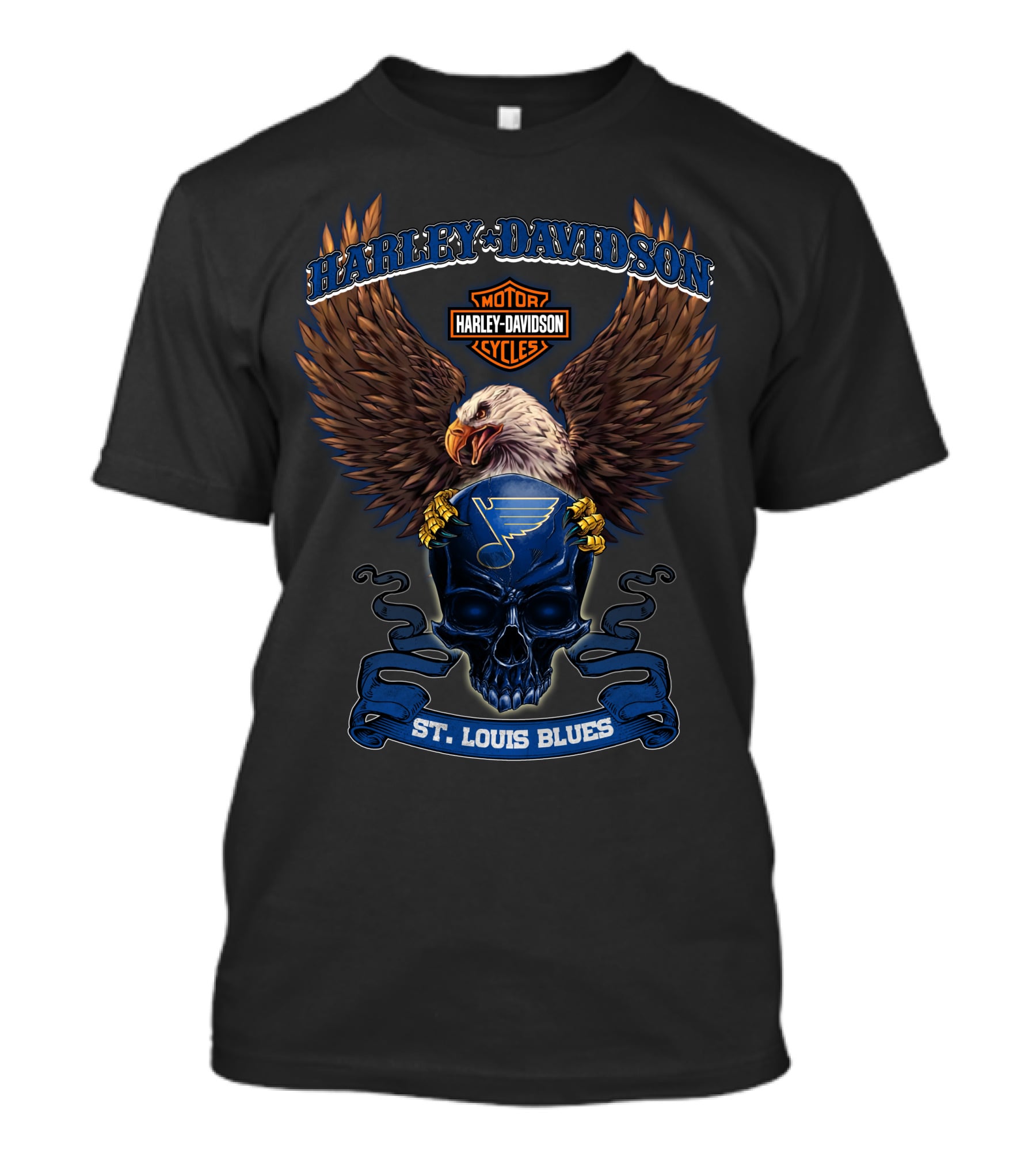 Harley Davidson Motor Cycles St Louis Blues Eagle Skull T-Shirt