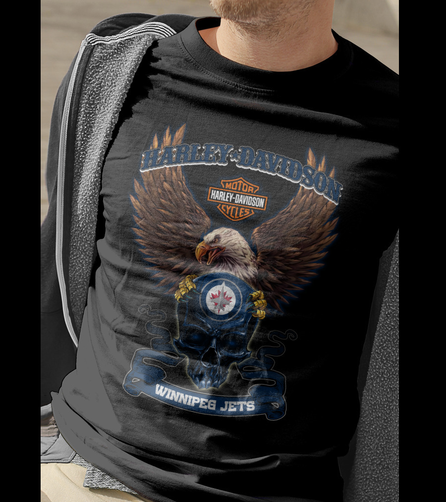 Harley Davidson Motorcycles Eagle Skull Winnipeg Jets T-Shirt