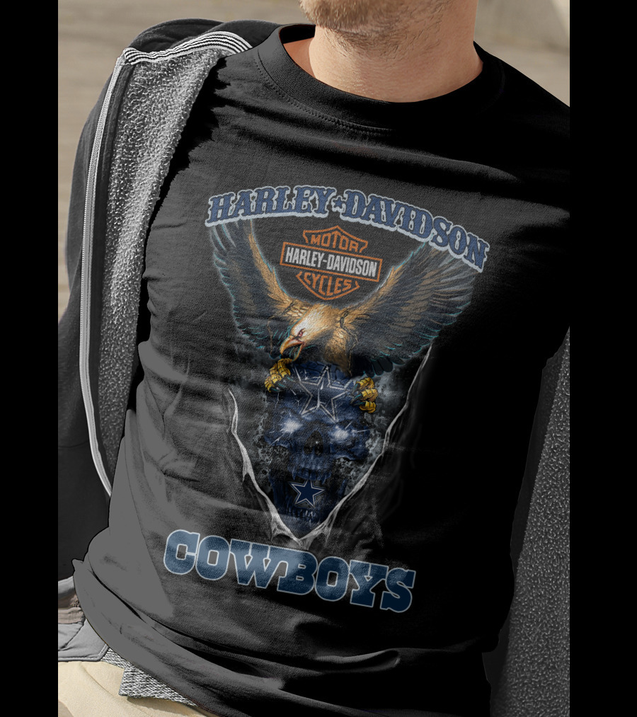 Harley Davidson Cowboys Motor Cycles Eagle Skull Star T-Shirt