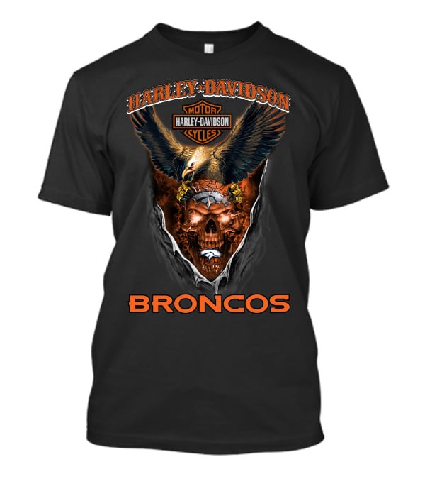 Harley Davidson Motor Cycles Eagle Skull Broncos T-Shirt