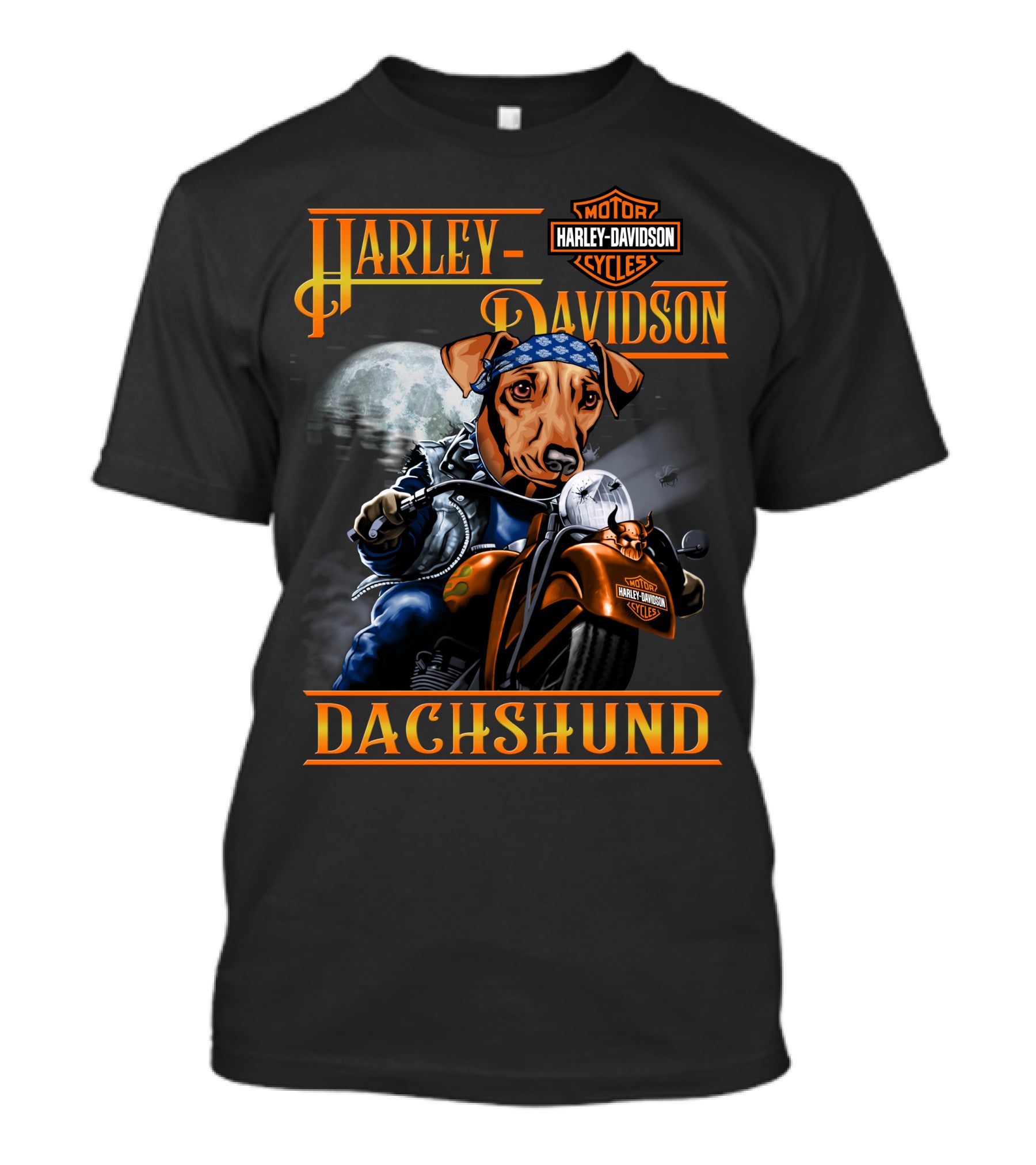 Harley Davidson Dachshund Motorcycle Rider Moon T-Shirt