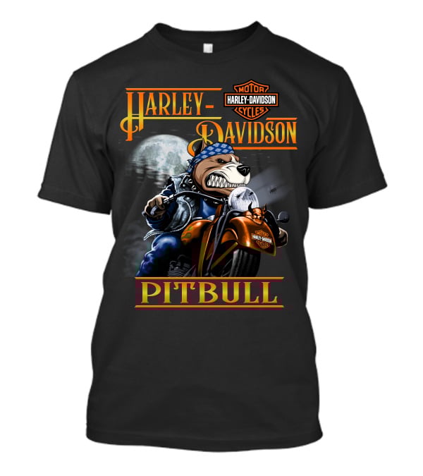 Harley Davidson Pitbull Motorcycle Rider Under Moonlight T-Shirt