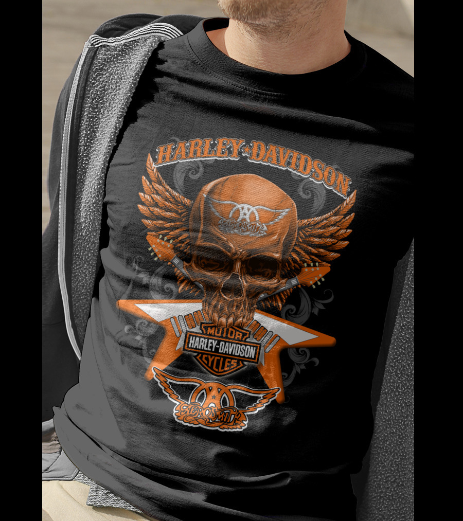 Harley Davidson Aerosmith Motorcycles Skull Wings Hd0304 T-Shirt