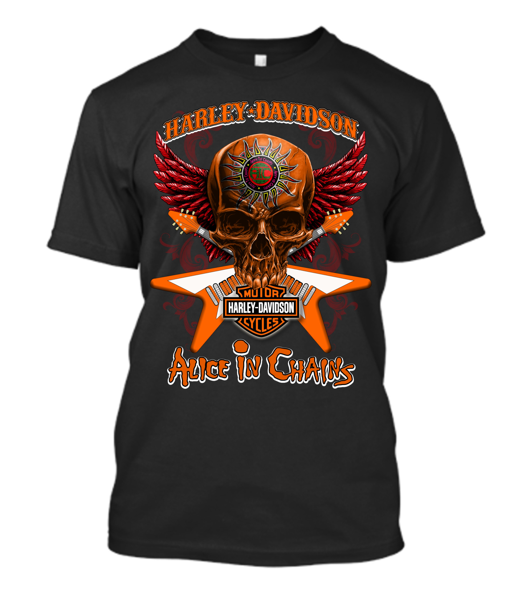Harley Davidson Motor Cycles Skull Wings Alice In Chains T-Shirt