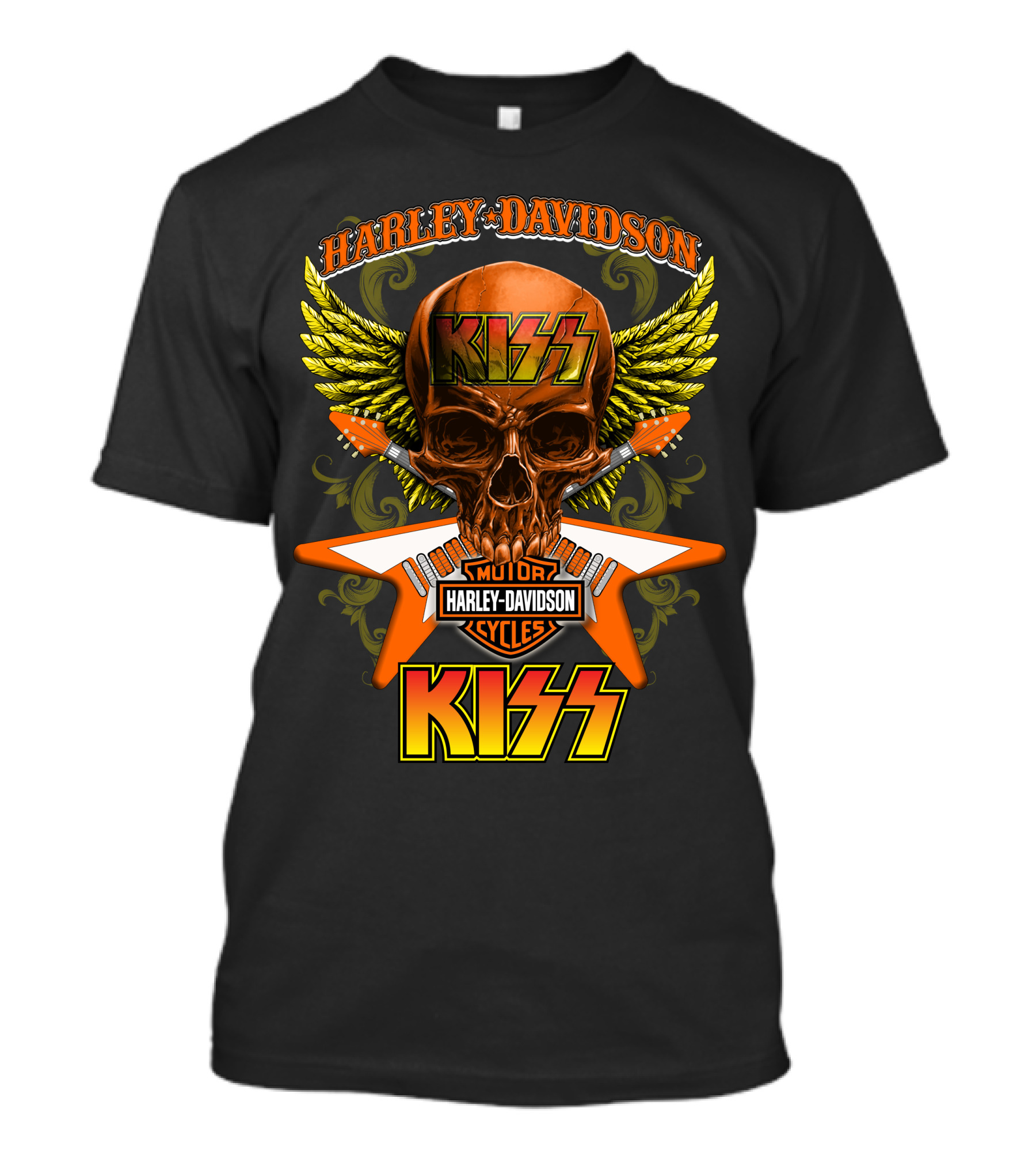 Harley Davidson Kiss Skull Wings Motorcycles Cycles T-Shirt