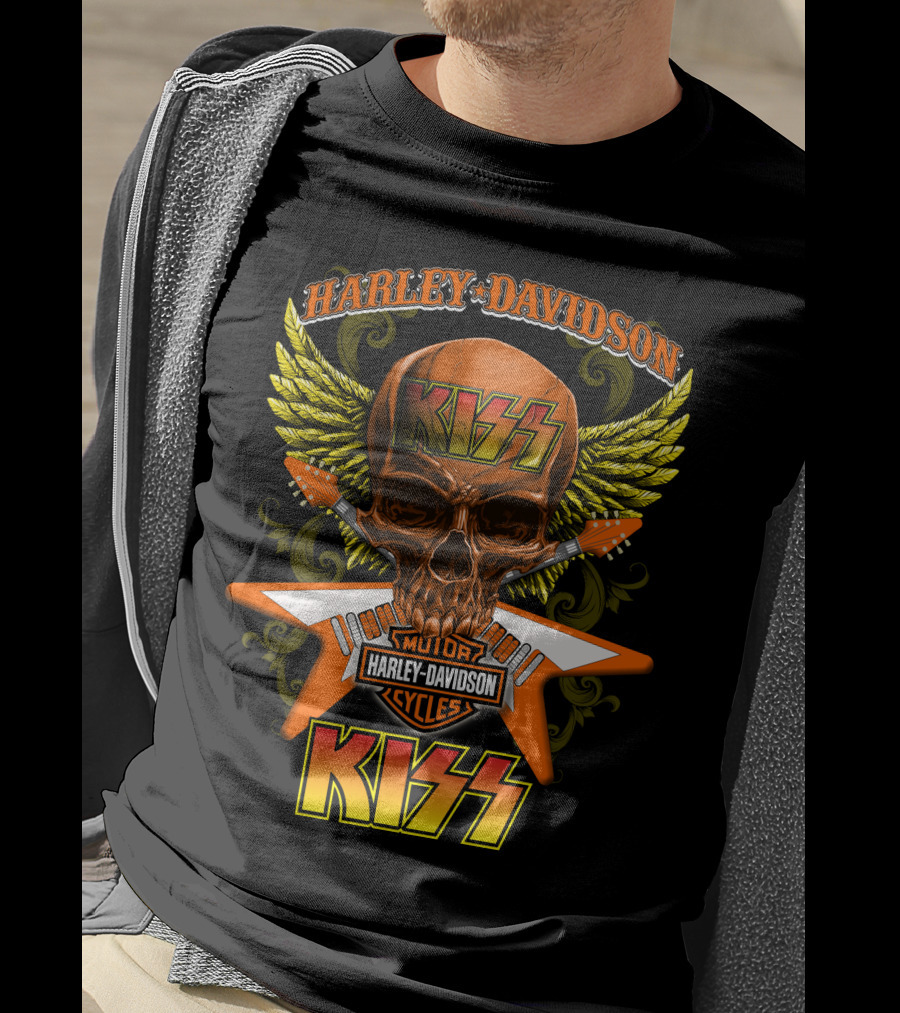 Harley Davidson Kiss Skull Wings Motorcycles Cycles T-Shirt