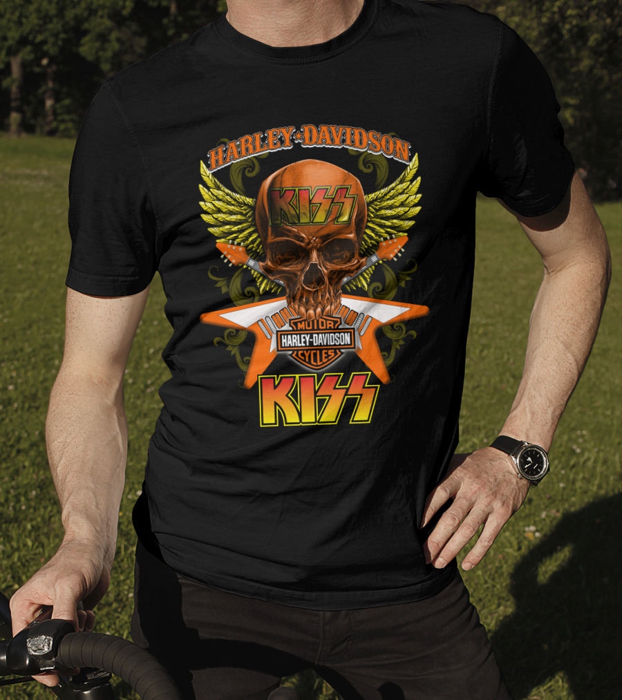 Harley Davidson Kiss Skull Wings Motorcycles Cycles T-Shirt