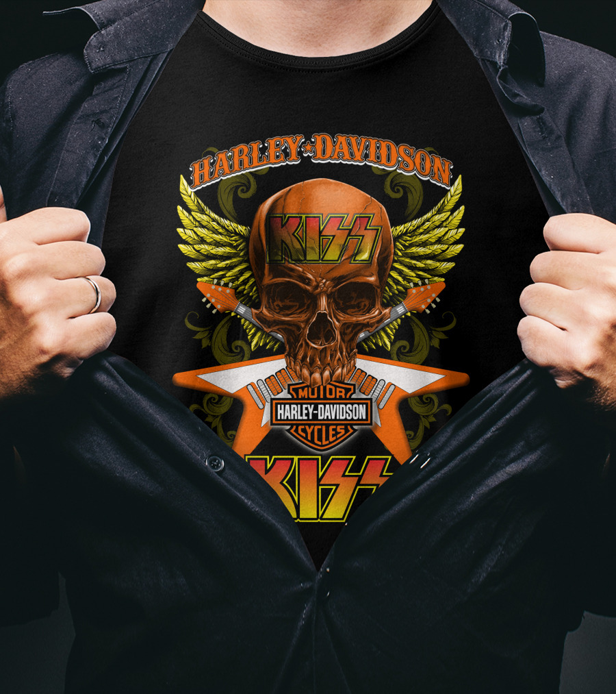 Harley Davidson Kiss Skull Wings Motorcycles Cycles T-Shirt