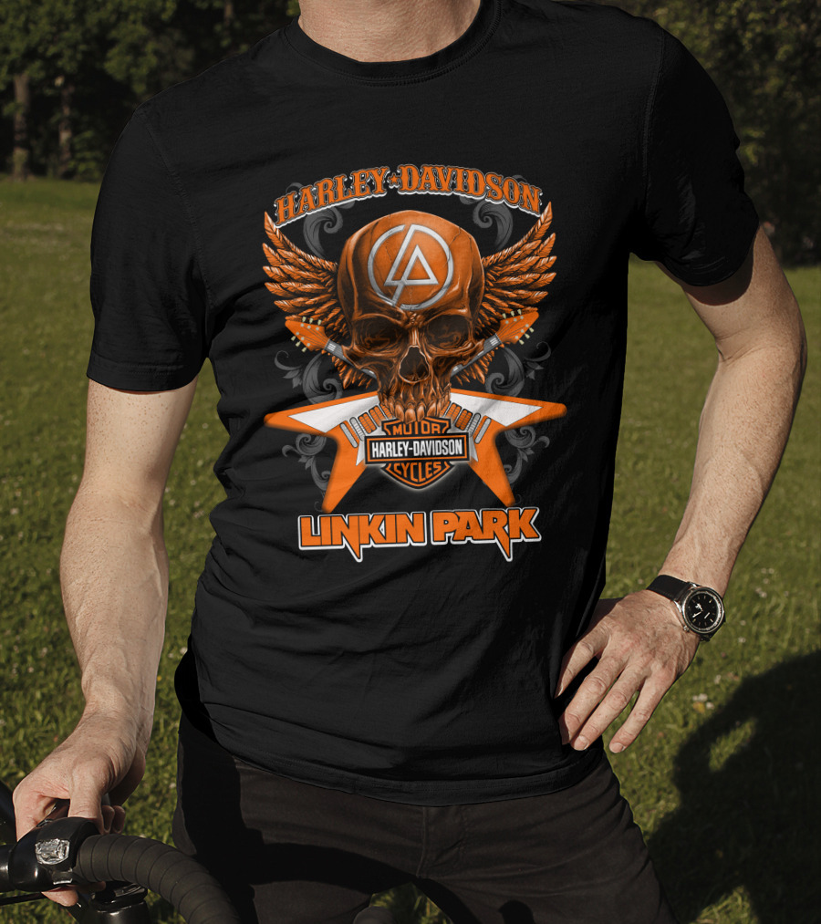 Linkin Park Harley Davidson Motor Cycles Skull Winged T-Shirt
