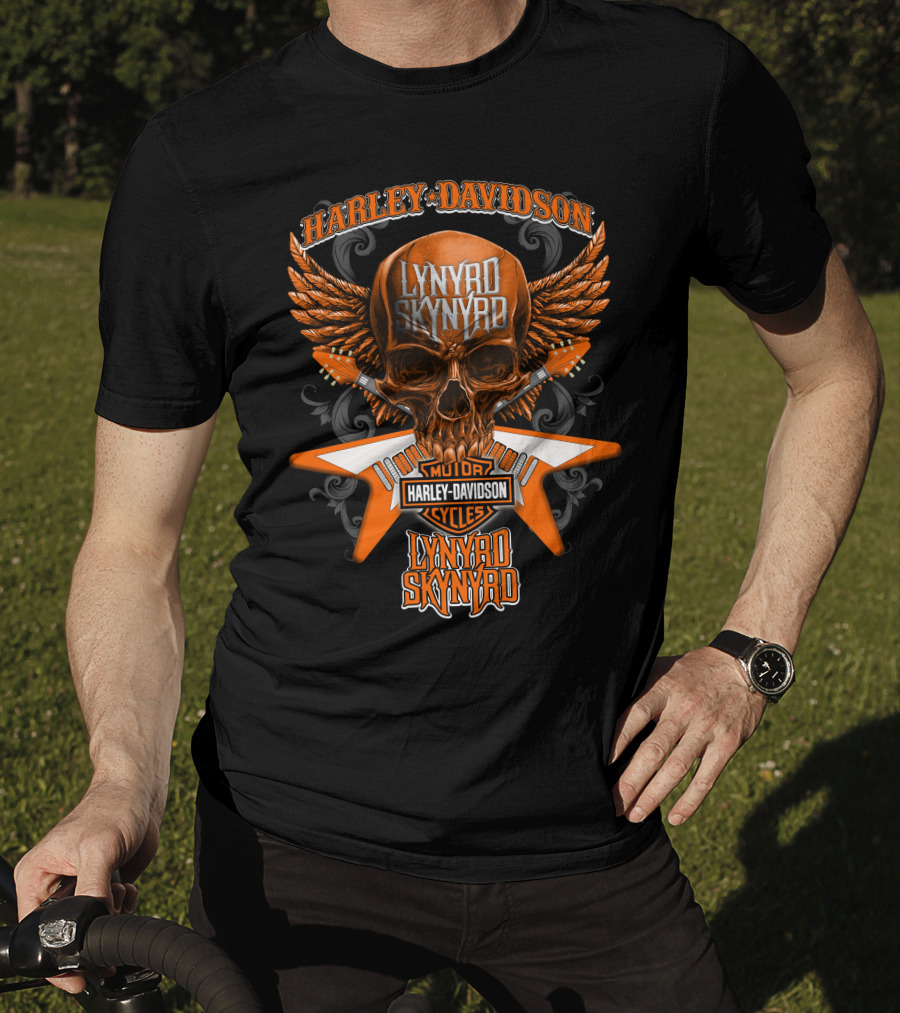 Harley Davidson Lynyrd Skynyrd Skull Wings Guitar Duo T-Shirt