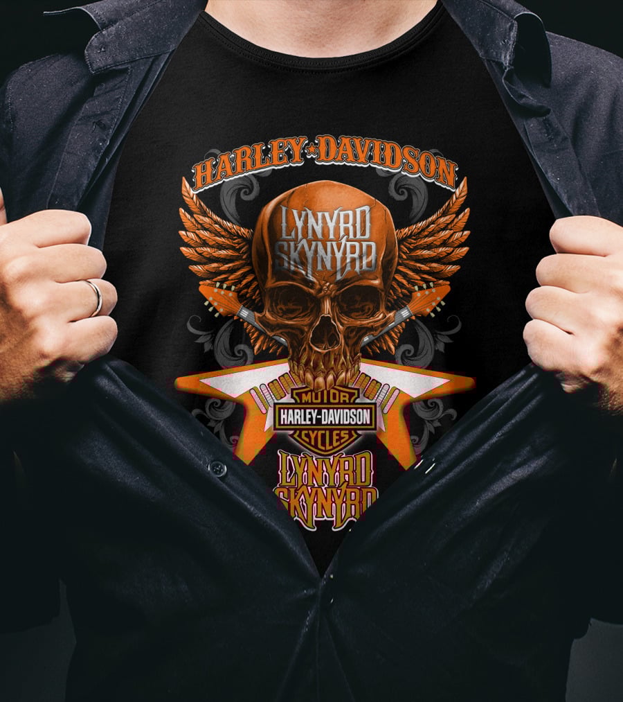 Harley Davidson Lynyrd Skynyrd Skull Wings Guitar Duo T-Shirt