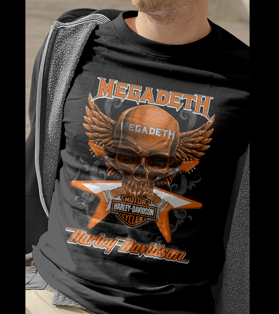 Megadeth Harley Davidson Motor Cycles Skull Wings T-Shirt