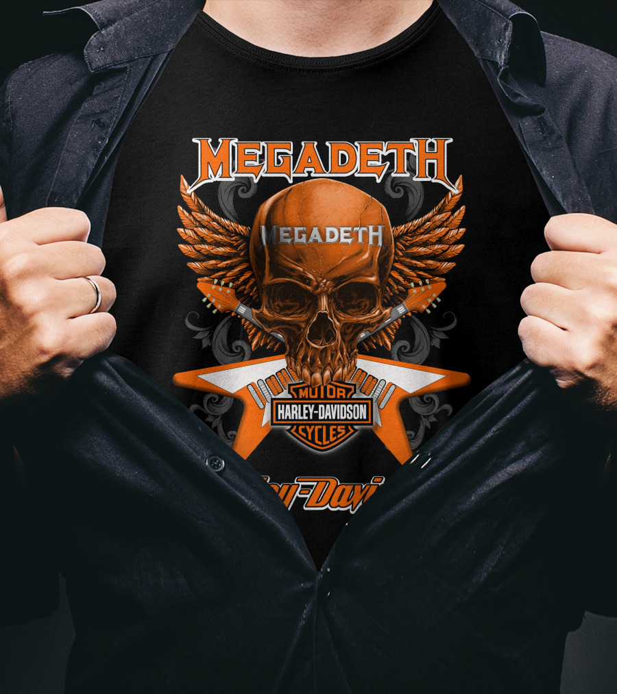 Megadeth Harley Davidson Motor Cycles Skull Wings T-Shirt
