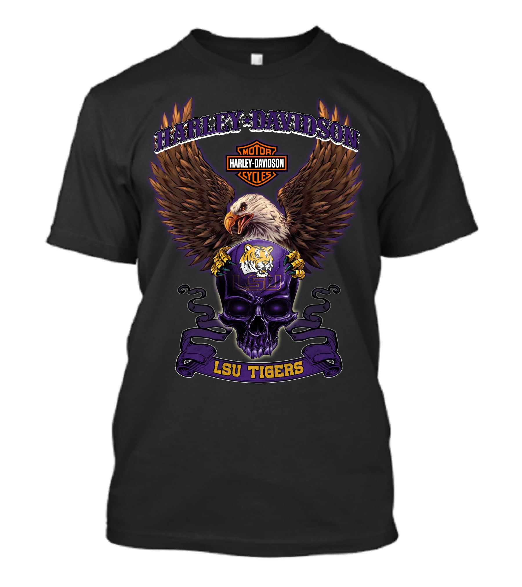 Harley Davidson Lsu Tigers Motorcycles Eagle Skull T-Shirt