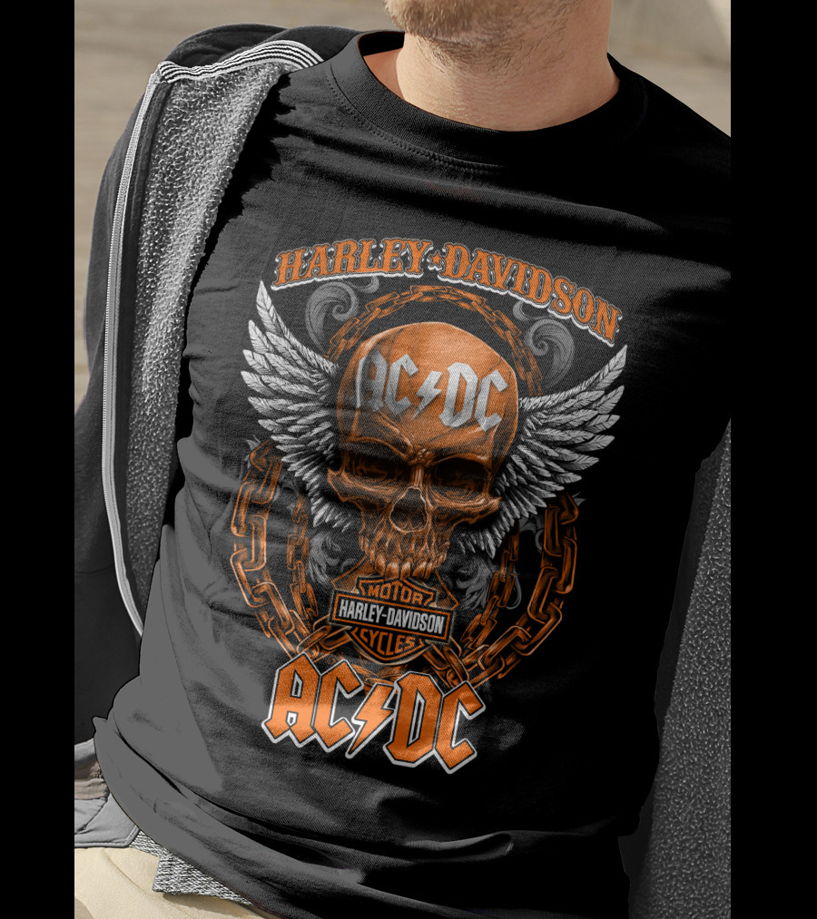 Harley Davidson Acdc Skull With Chains And Wings T-Shirt