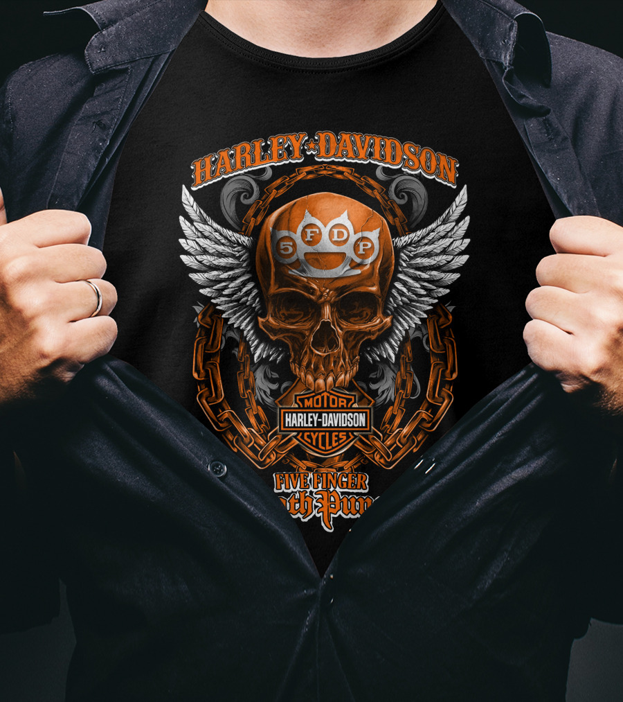 Harley Davidson Five Finger Death Punch Motor Cycles Skull 5Fdp T-Shirt