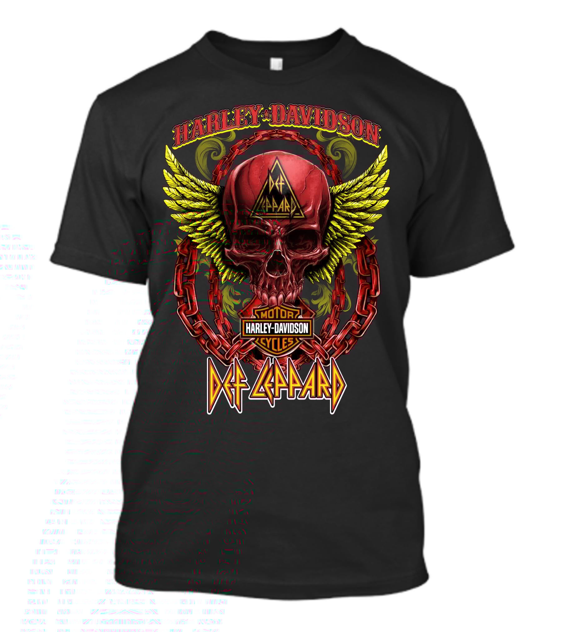 Harley Davidson Def Leppard Skull With Chains And Wings T-Shirt
