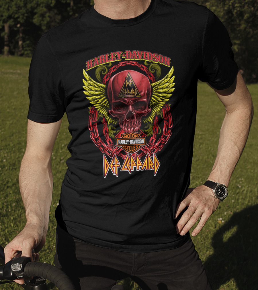 Harley Davidson Def Leppard Skull With Chains And Wings T-Shirt
