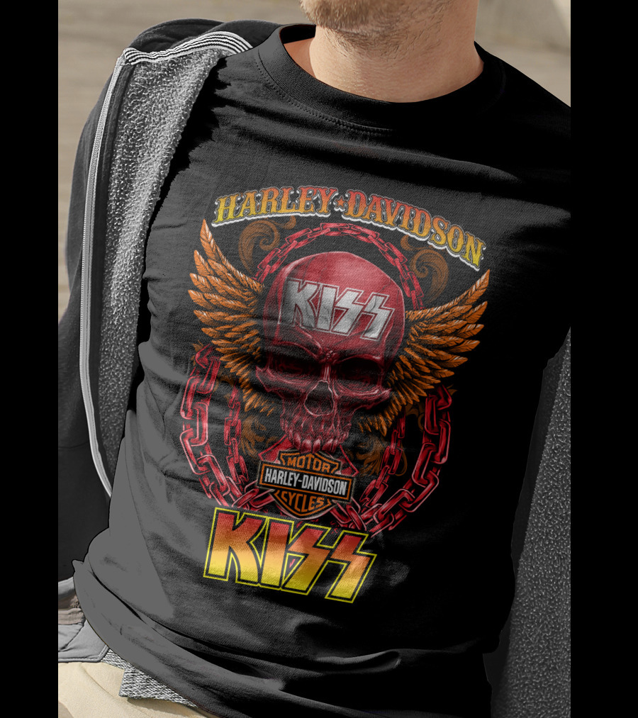 Harley Davidson Motorcycles Kiss Skull Wings Chains T-Shirt
