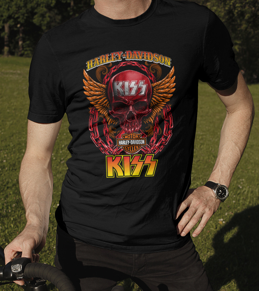 Harley Davidson Motorcycles Kiss Skull Wings Chains T-Shirt