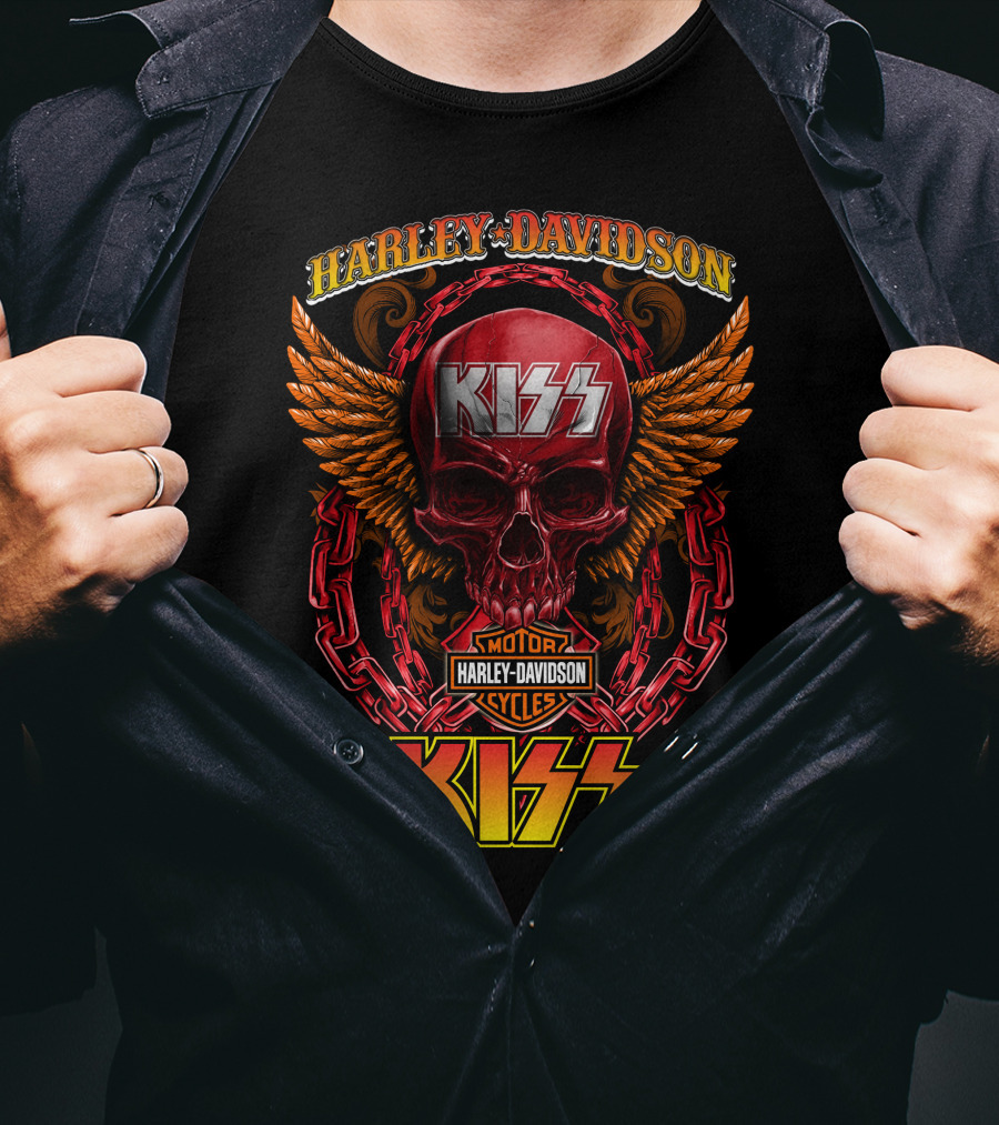 Harley Davidson Motorcycles Kiss Skull Wings Chains T-Shirt