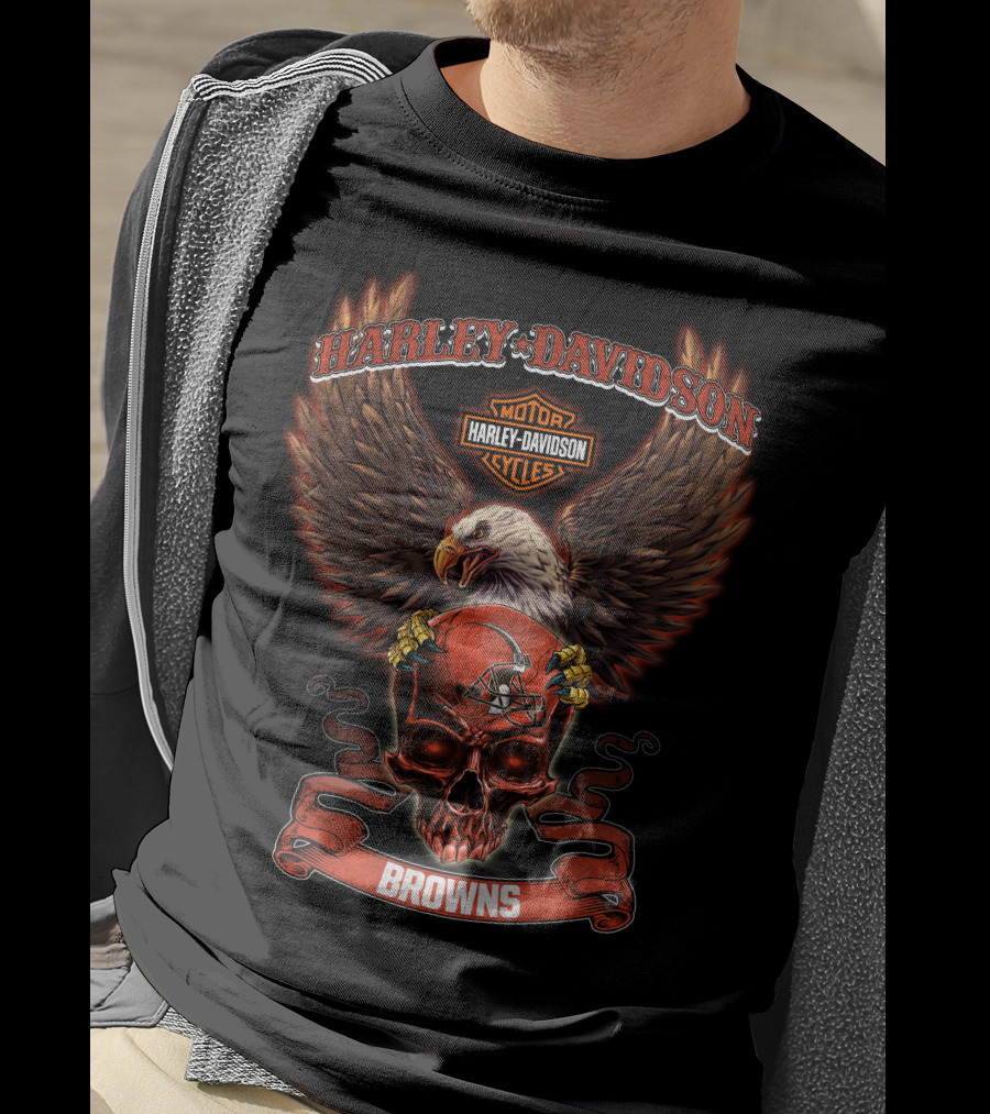 Harley Davidson Motor Cycles Browns Eagle Skull T-Shirt