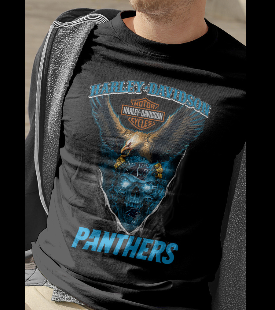 Harley Davidson Motor Cycles Eagle Skull Panthers T-Shirt