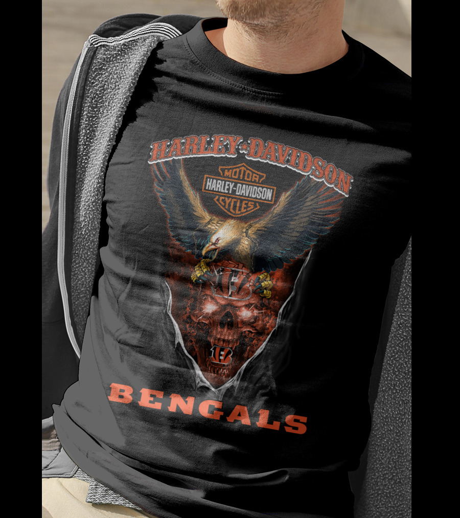 Harley Davidson Motor Cycles Bengals Eagle Skull Cincinnati T-Shirt
