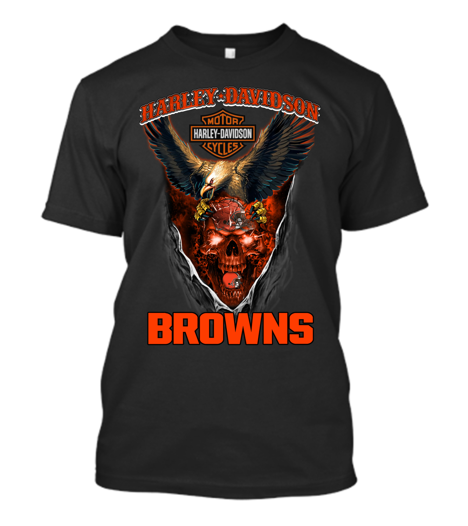 Harley Davidson Cleveland Browns Eagle Skulls Cycles T-Shirt