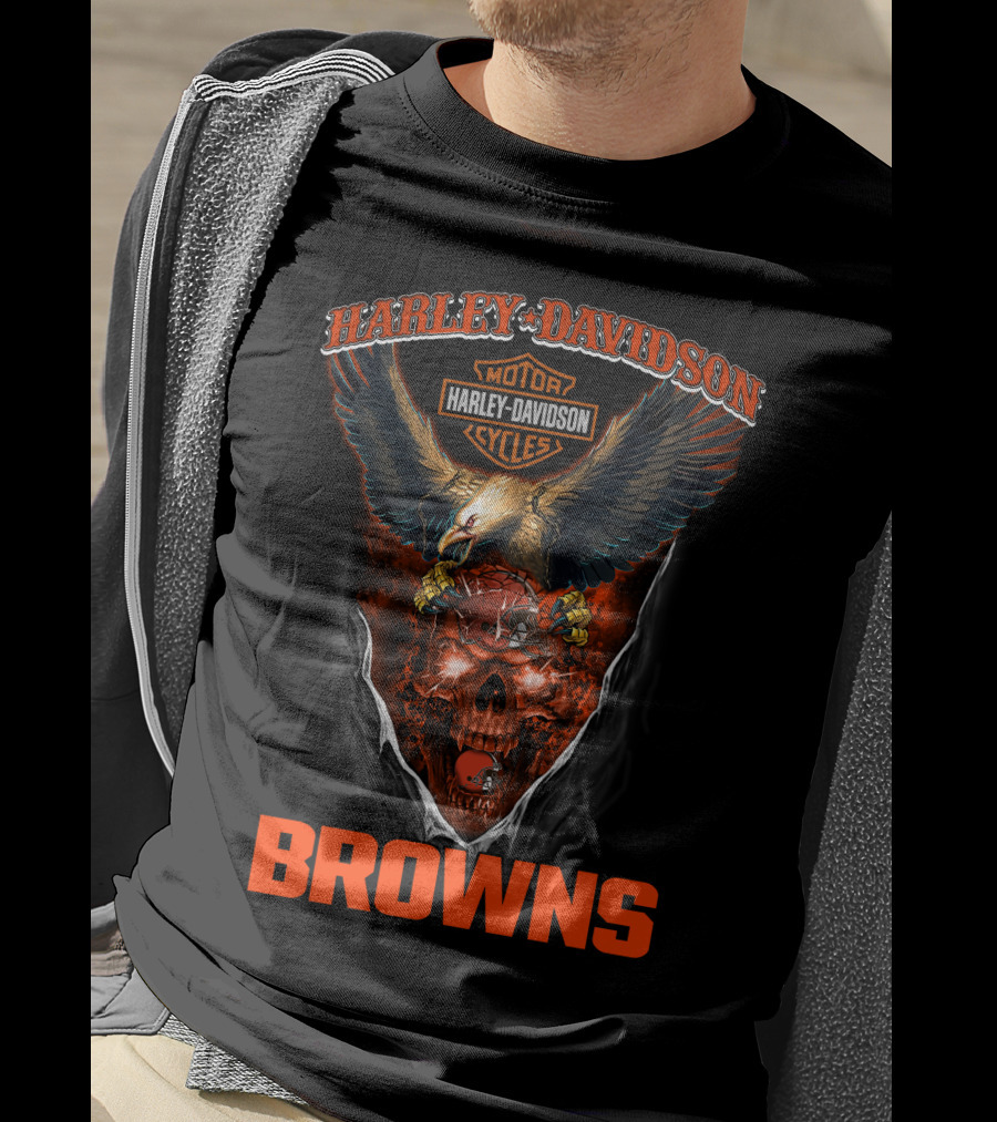 Harley Davidson Cleveland Browns Eagle Skulls Cycles T-Shirt
