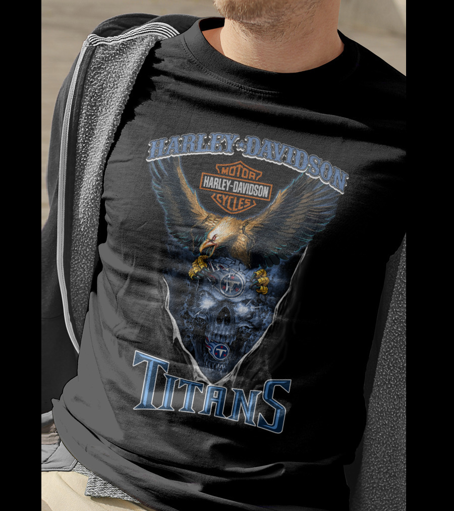Harley Davidson Motor Cycles Eagle Skull Titans T-Shirt