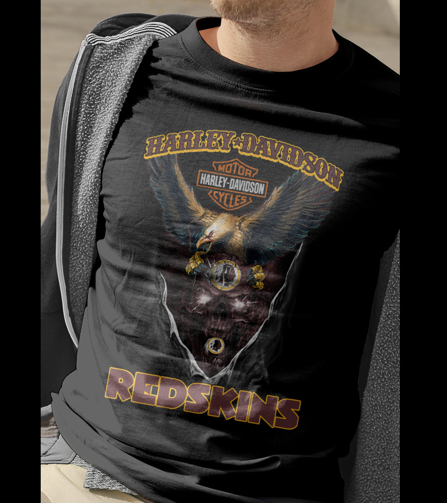 Harley Davidson Motor Cycles Eagle Skull Redskins T-Shirt