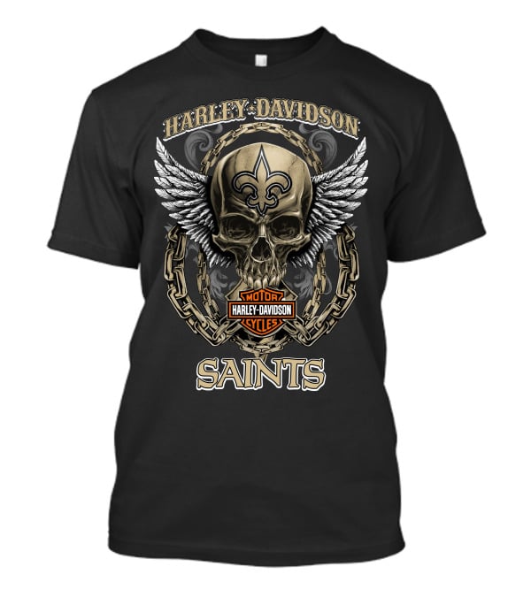 Harley Davidson New Orleans Saints Nfl Fleur-De-Lis Skull And Wings T-Shirt