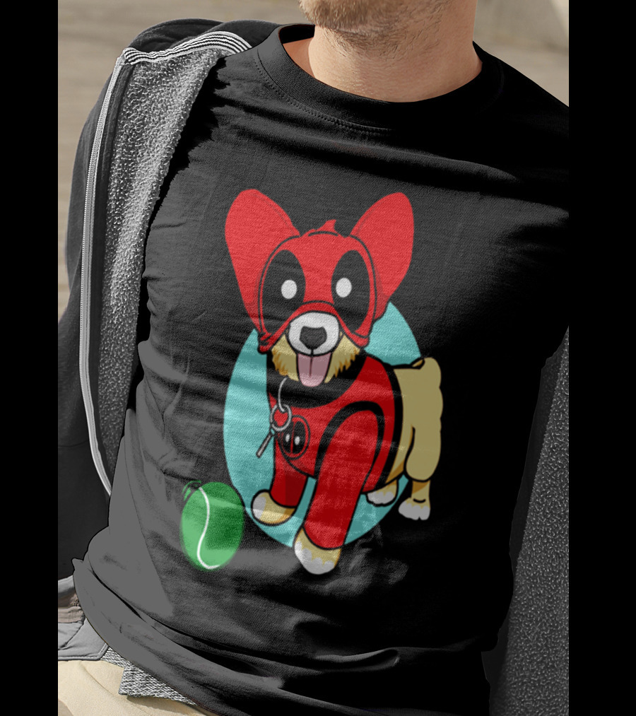 Corgi In Deadpool Costume With Tennis Ball T-Shirt