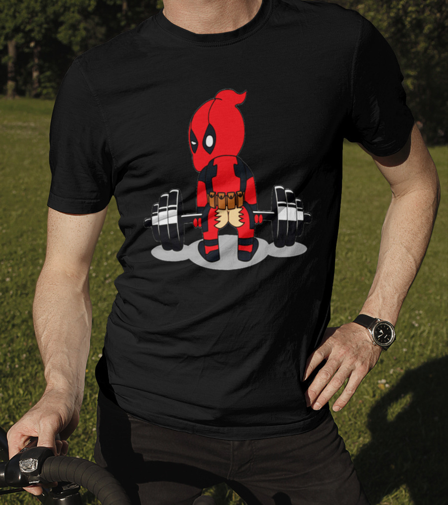 Deadpool Gym Weightlifting Humor Cartoon T-Shirt