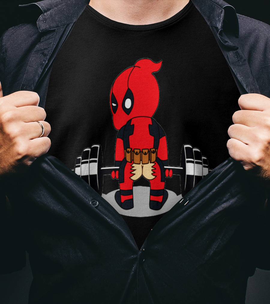 Deadpool Gym Weightlifting Humor Cartoon T-Shirt