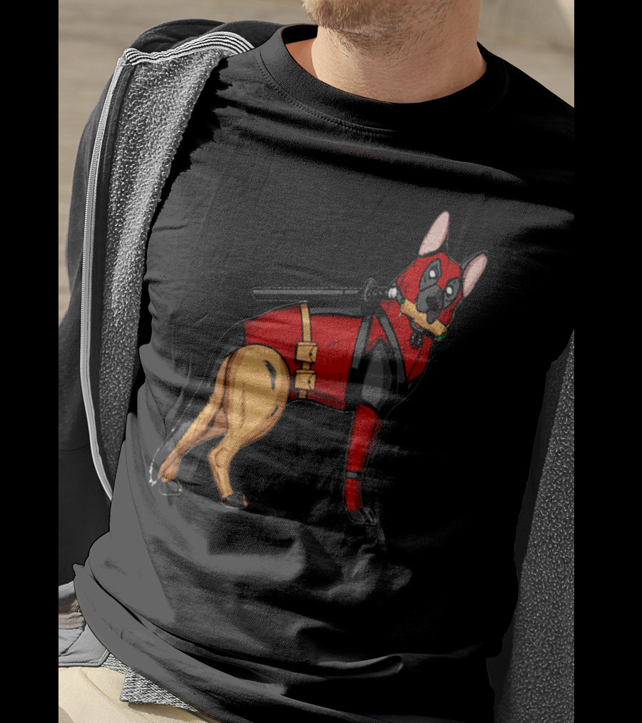 German Shepherd In Deadpool Costume With Sword And Bone T-Shirt