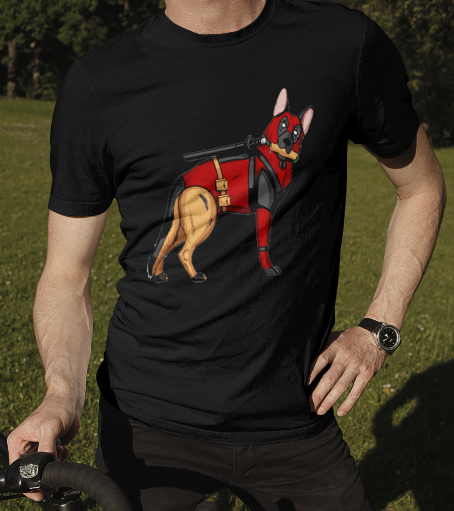German Shepherd In Deadpool Costume With Sword And Bone T-Shirt