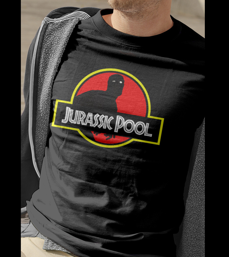 Jurassic Pool Deadpool Parody With Dinosaur Logo And Red Circle T-Shirt