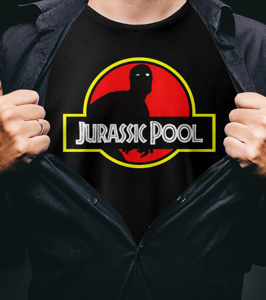Jurassic Pool Deadpool Parody With Dinosaur Logo And Red Circle T-Shirt