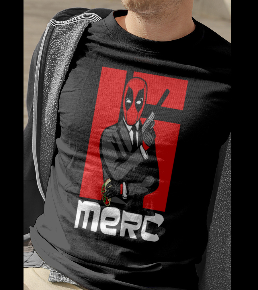 Deadpool Merc 007 Parody Graphic With Red Mask And Suit T-Shirt