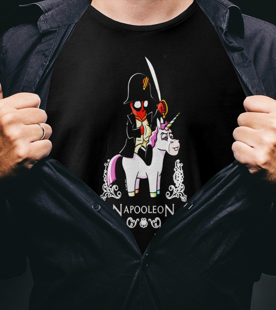 Deadpool As Napoleon Riding A Unicorn With Sword And Top Hat T-Shirt