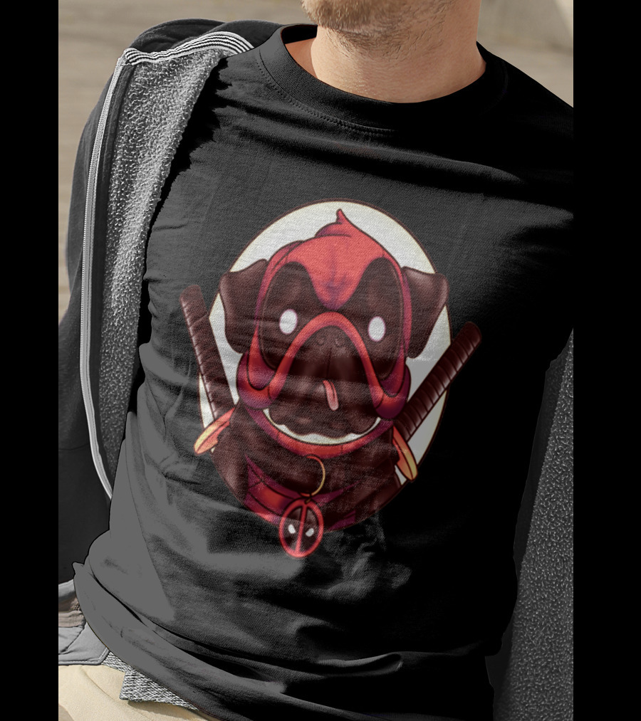 Deadpug Pug Wearing Deadpool Mask With Swords T-Shirt